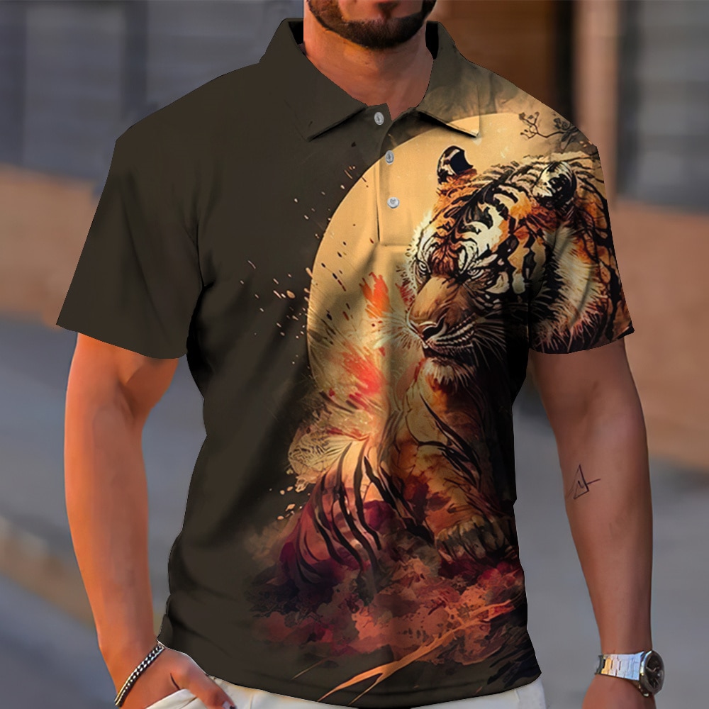 Animal Polo T-Shirt For Men 3d Animal Print Men's Polo Shirt Summer Fashion Casual Tops Vintage Lapel Short Sleeve Men&apos