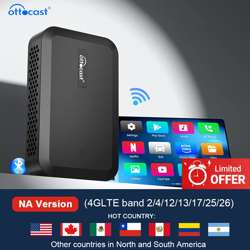 Ottocast Picasou 2 Pro NA Version Ai TV Box CarPlay Android Auto Wireless Adapter For Mazda Toyota VW Benz Audi Car Accessories