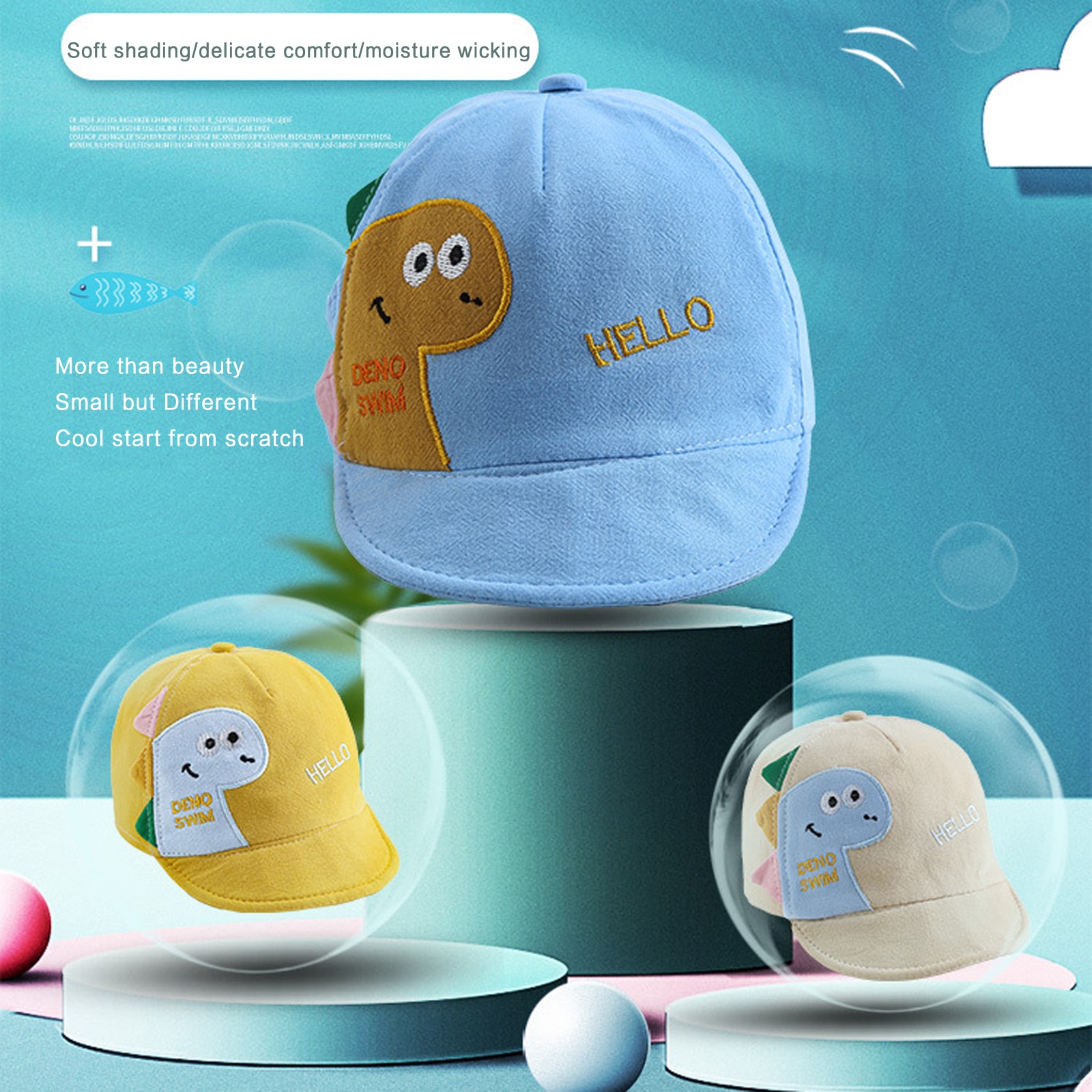 1-4Y Kid Boys Girls Baseball Hats Cartoon Animal Pattern Peaked Cap Sun Protection Cap Sunscreen Sun Visor Hat Ourdoor Accessory