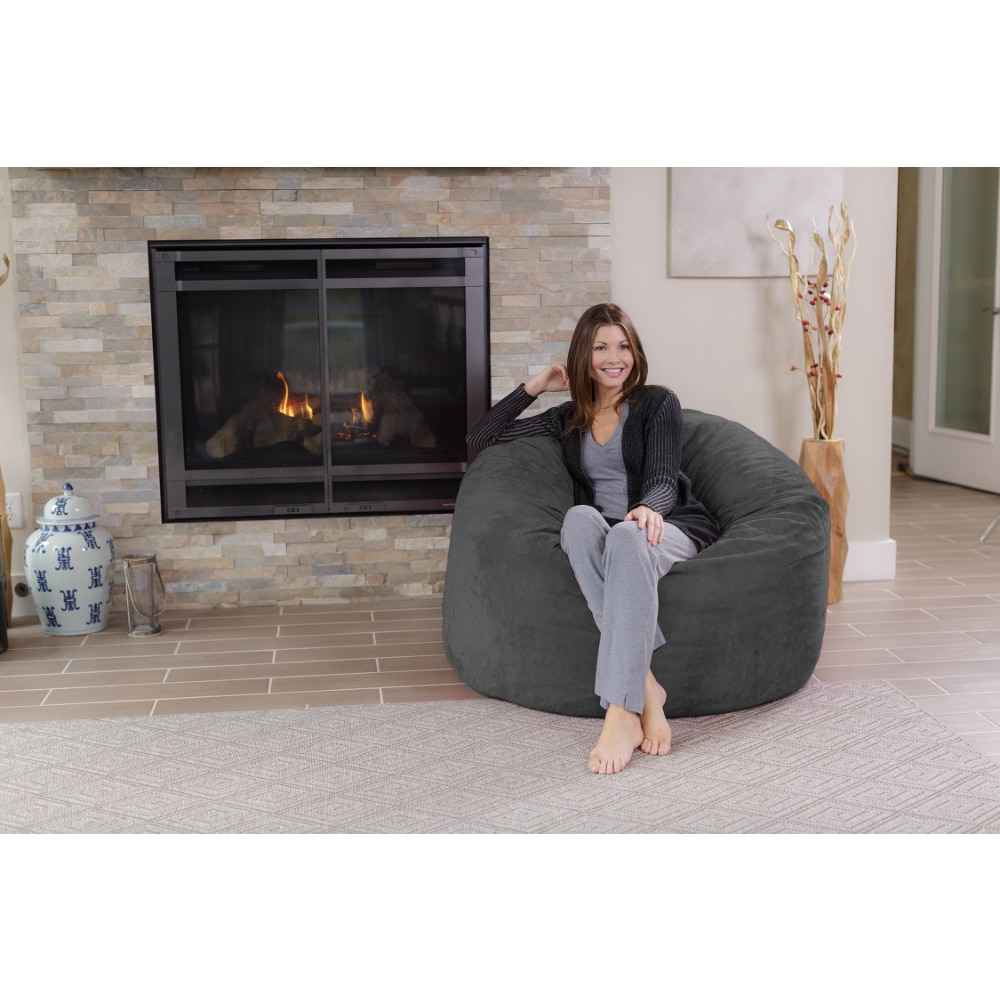 Bean Bag Chair, Memory Foam Lounger with Microsuede Cover, Kids, Adults, 4 Ft, Charcoal, Sedentary Comfort, Interior Home