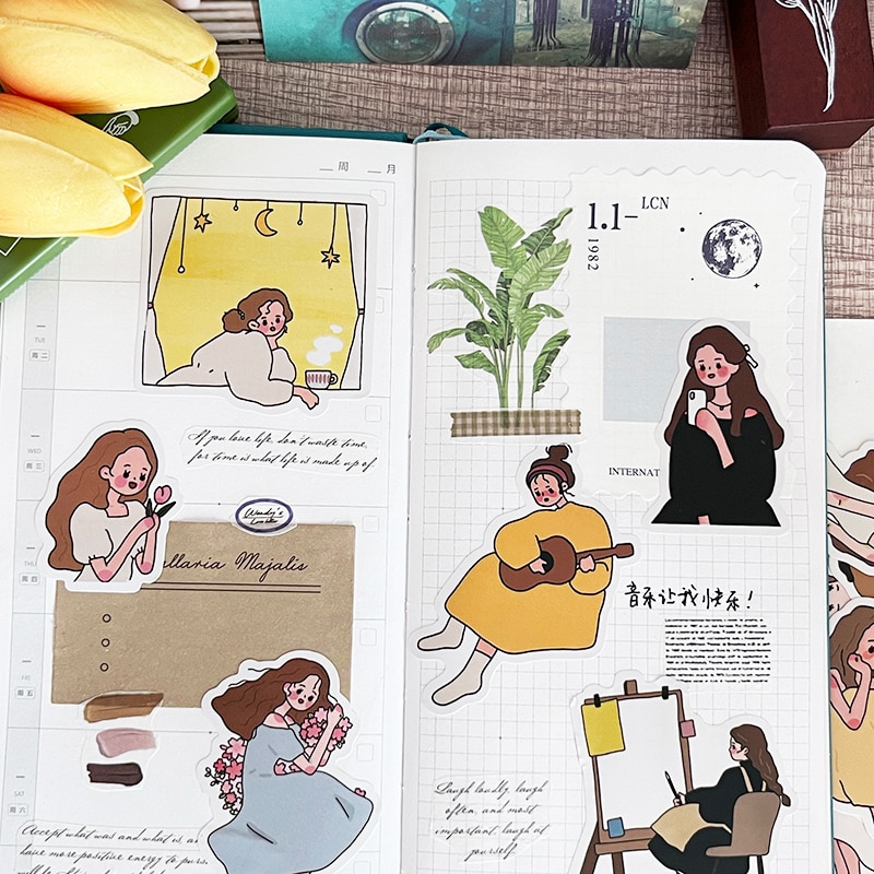 22pcs Cute Girl's Daily Notebook Sticker for Toys Luggage Laptop Ipad Skateboard Fridge Mobile Phone Car Sticker Wholesale