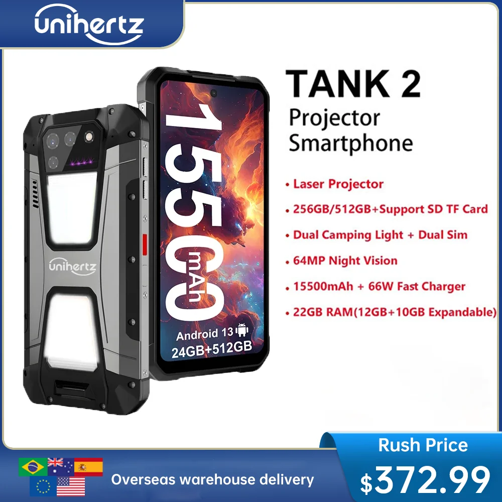 Unihertz 8849 tank 2 projector 256/512GB 108mp 32mp 64MP night vision double camping light 15500mAh G99 support TF SD NFC