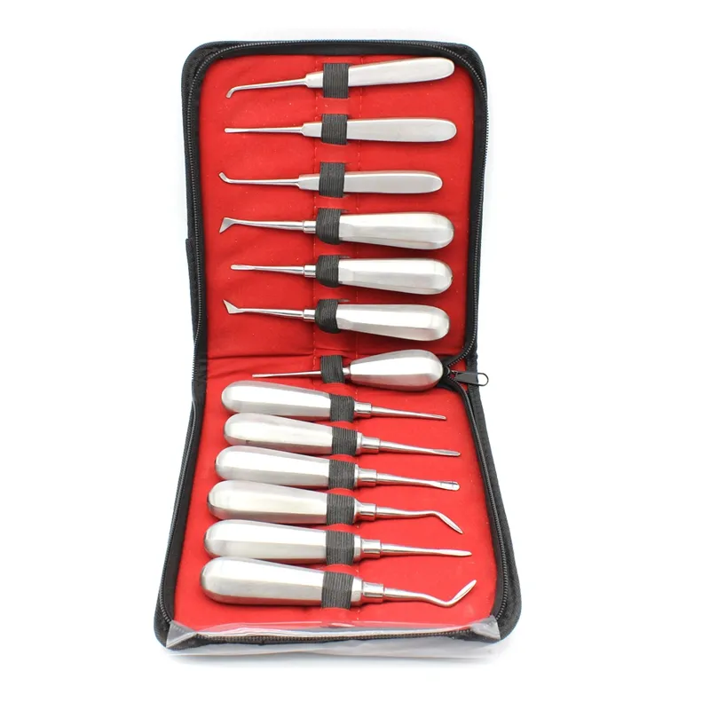 Autoclave 13pcs Dental Elevator Set Teeth Extraction Tooth Extracting Forceps Stainless Steel Curved Root Lift Tools