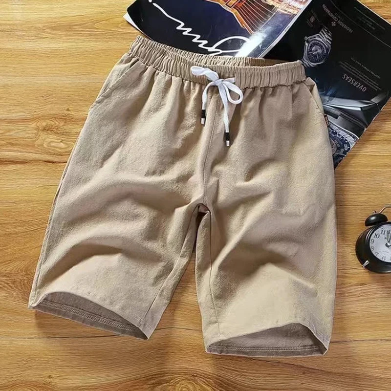 Men's Clothing Summer Thin Man Street Casual Fashion Loose Lacing Solid Color Simplicity Elastic Waist Comfortable Cargo Sh
