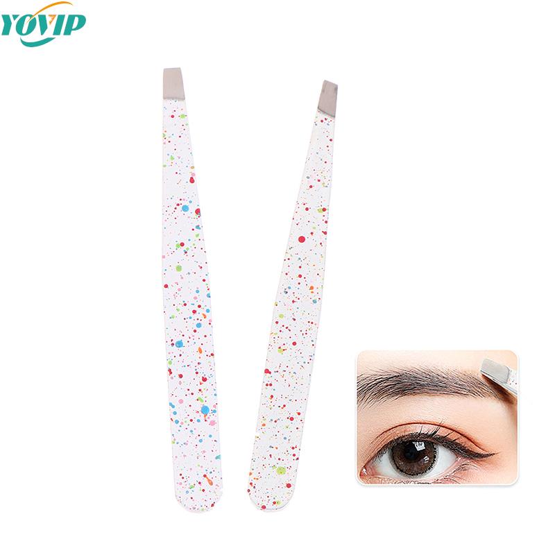 1pcs Precision Eyebrow Tweezers Stainless Steel Fine Hairs Puller Flat Slant Tip Eye Brow Clips Hair Removal Makeup Tools