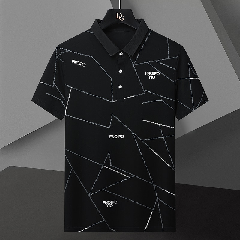 Summer Geometric Printed Polo Shirt Men Clothing High-quality Short Sleeve Business Casual Polo T-shirts Lapel Streetwear Tee