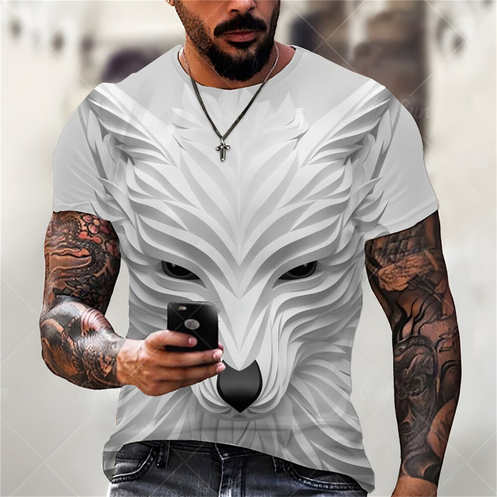 New Hot Summer Wolf Men's Short Sleeve 3D Printed T-shirt Pattern Three-Dimensional Fashion Casual Street Loose Breathable 
