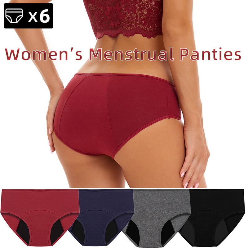 6PCS/Lot Women's Menstrual Briefs Large Size 3XL Menstrual Period Panties Women's Cotton Briefs Absorvent Pad Bikini M