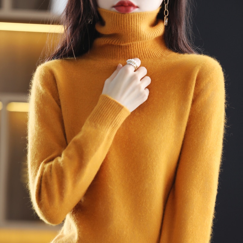 Autumn and winter new 100% mink velvet women's sweater turtleneck knit pullover slim fashion soft warm solid color 23-color