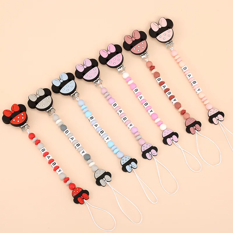 INS Baby Pacifier Clips Personalized Name Silicone Cartoon Dummy Nipples Holder Clip Chain Teething Toys Pacifiers Accessories