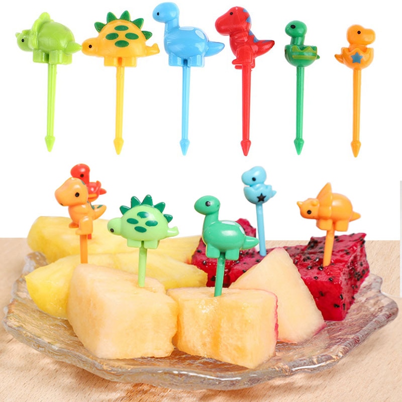 6pcs/set Cute Dinosaur Fruit Fork Kids Snack Dessert Decoration Forks Toothpick Lunch Salad Decoration Accessories Cake Picks