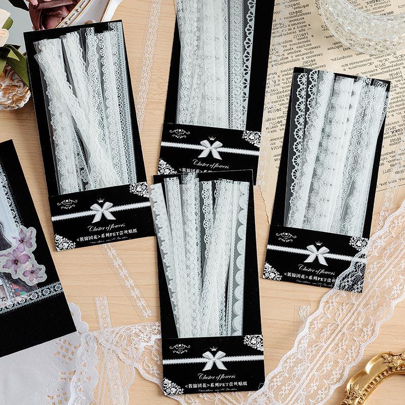 MOHAMM 30 Sheets Flower Lace PET Stickers Decorative Material Stickers for Collage Scrapbooking DIY Journaling Gift Stickers
