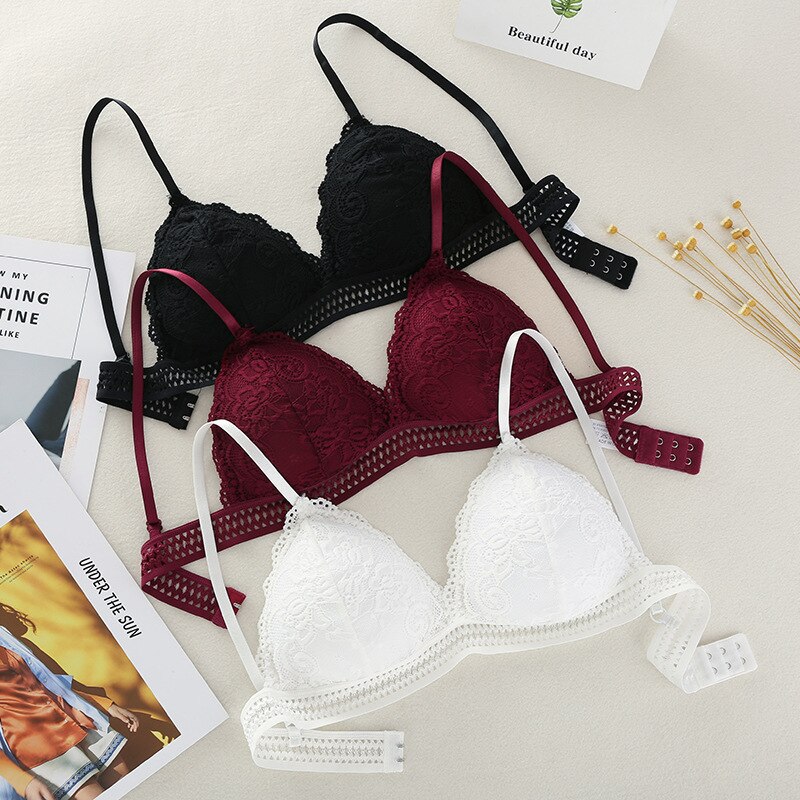 1pc New Fashion French Style Bralette Seamless Deep V Lace Girl Bra Wireless Thin Underwear Sexy Lingerie Soft Bras For Women