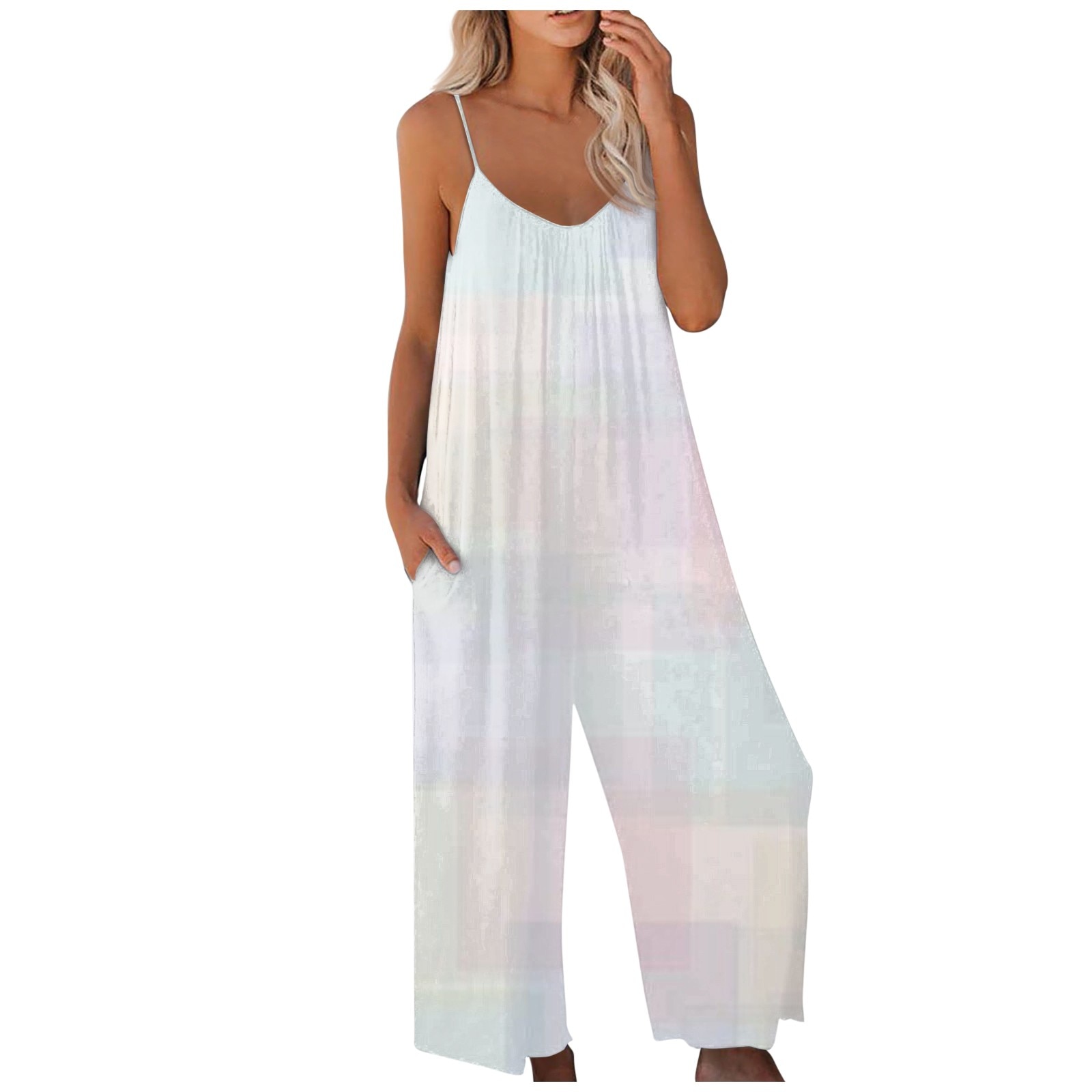 European and American Suspender Women's 2023 Summer New Foreign Trade Tolid Color Pocket Casual Jumpsuit pantalones de muje