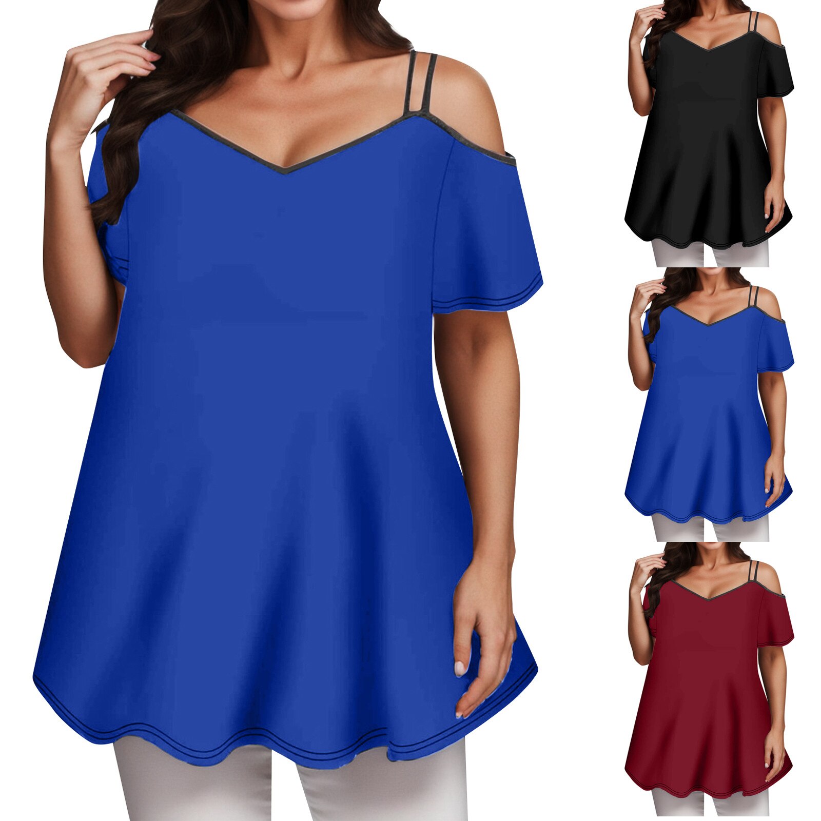 Sexy Off Shoulder Swing Dress Shiers Elegant Women V Neck Sling Tunic Tees 2023 Summer Loose Casual Streetwear Pullover Blusas