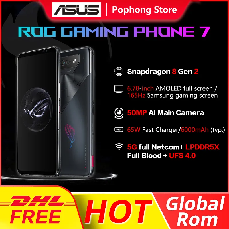 Original Global Rom ASUS ROG Phone 7 Gaming Phone 6.78'' Snapdragon 8 Gen 2 Octa Core 6000mAh 65W Fast Charge WIFI 7