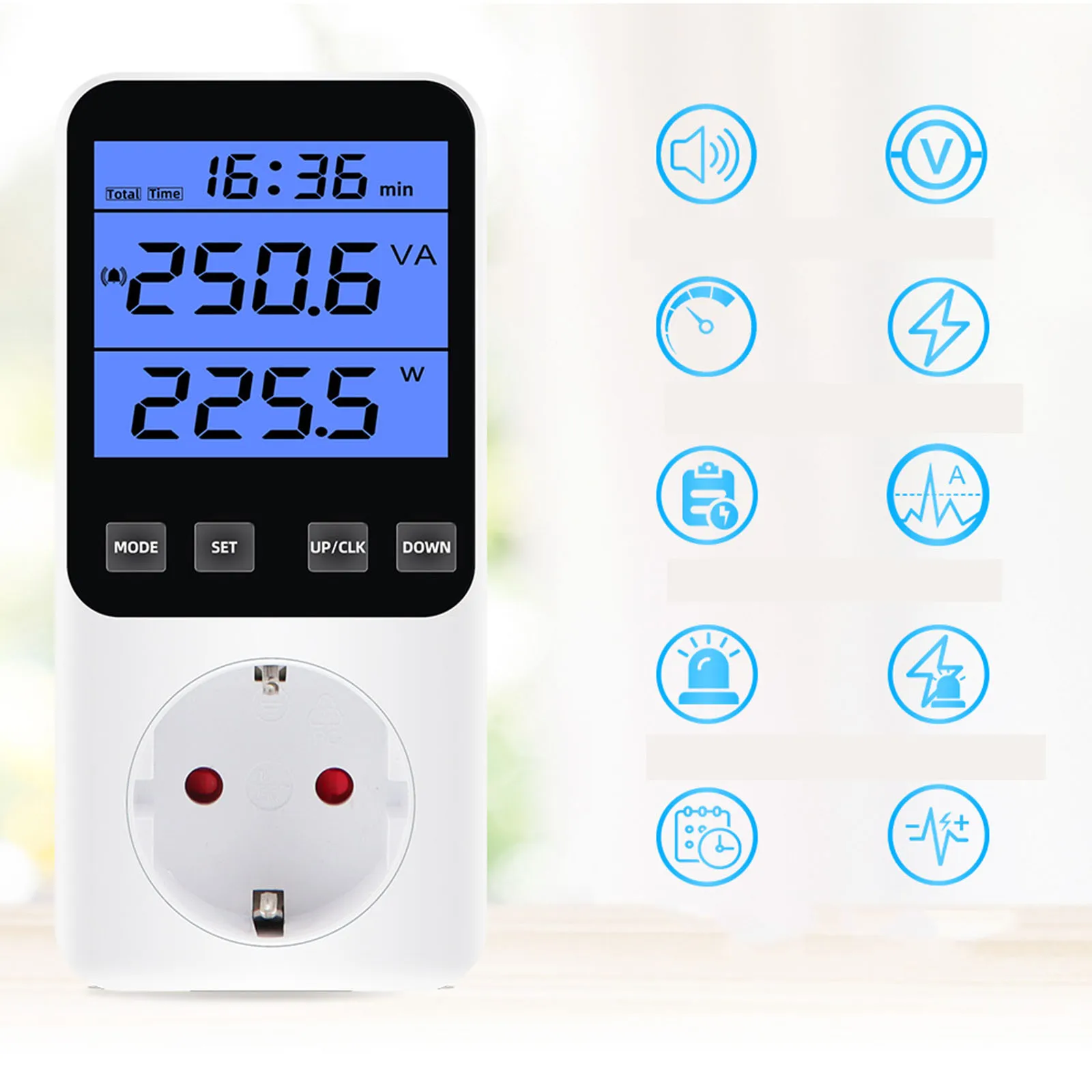 Power Consumption Meter Socket 200V-250V Power Meter Electricy Consumption Energy Meter EU Plug Power Overload Protection