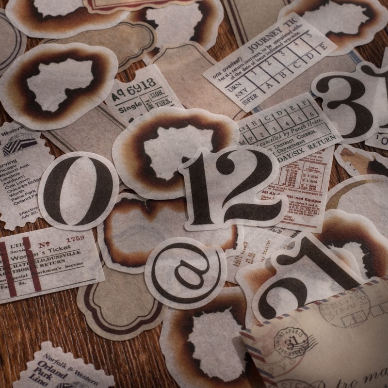 50Pcs Material Sticker Vintage Number Diary Supplies Fragment Supplies DIY Collage Paper School Packing Scrapbook 125*70MM