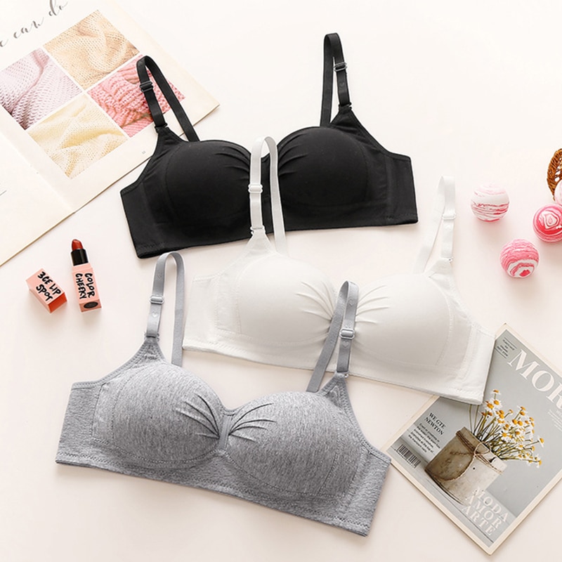 BANNIROU 1Pcs Wire Free Cotton Bra Lingerie Underwear For Young Woman Everyday Solid Bralette Breathable Soft Bra Teenagers