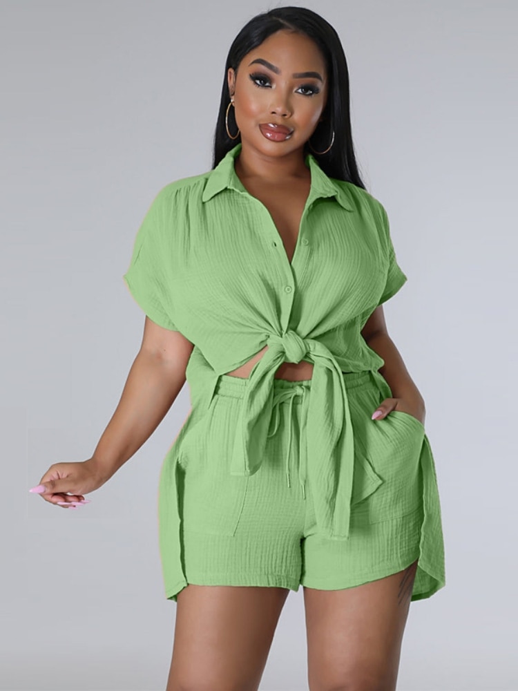 Cotton Linen Two 2 Piece Set Women Outfits Summer Chic Side Slit Shirt Top + Shorts Suit Sets Oversized Casual Tracksuit Y2K