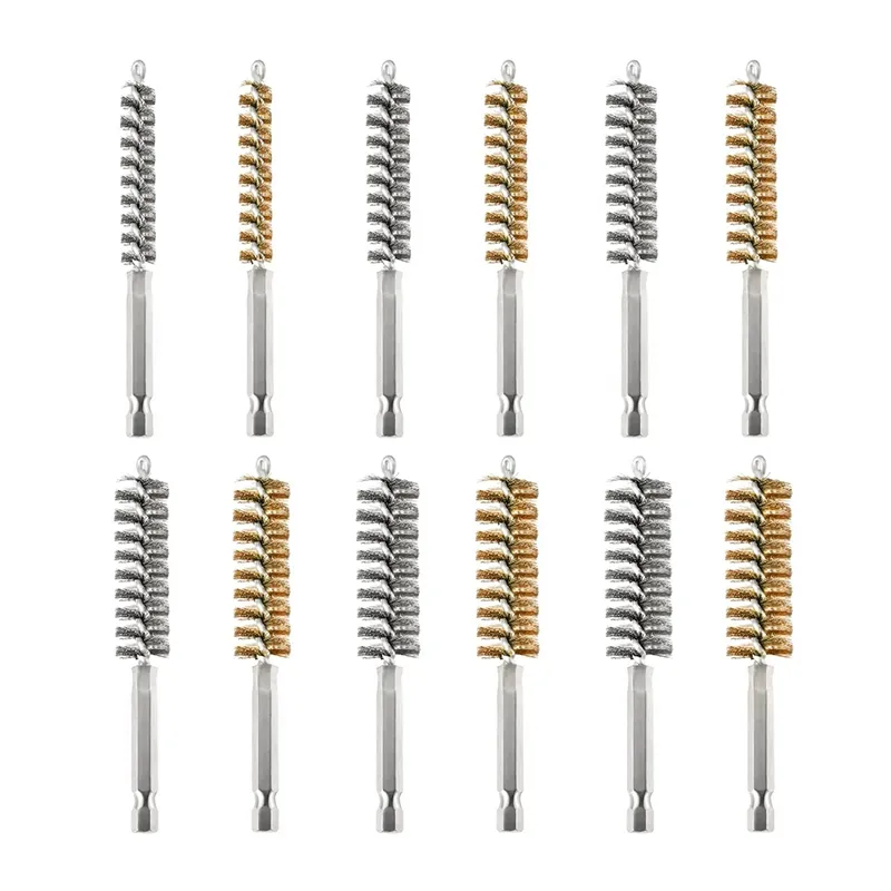 12 Piece Wire Bore Brush Bore Cleaning Brush Brush Set Stainless Steel For Drill Impact Driver In 6 Sizes