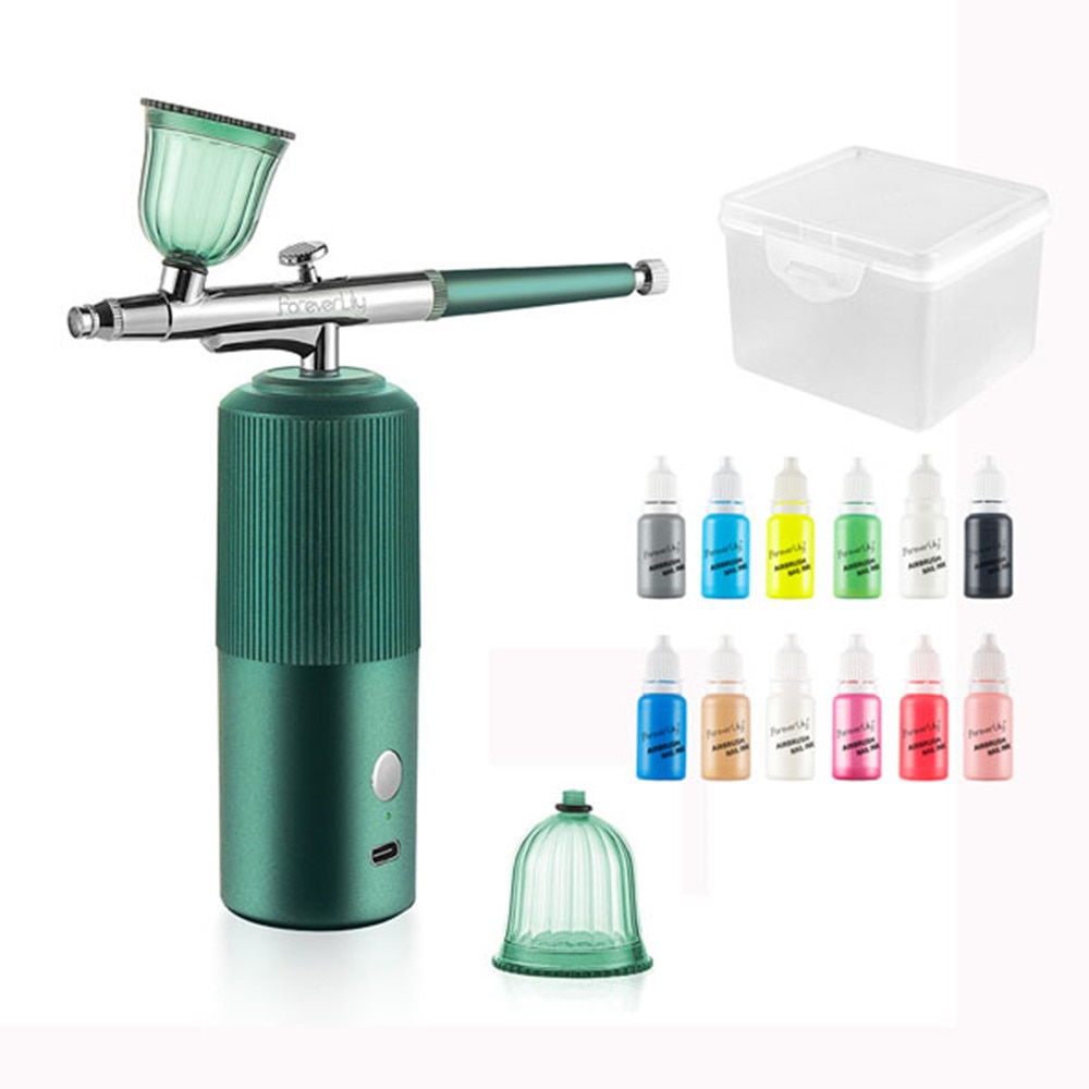 Oxygen Injector Airbrush for Nails Art with 12pcs Nail Art Inks Nail Sprayer Air Compressor Kit Tattoo Nano Fog Mist Sprayer