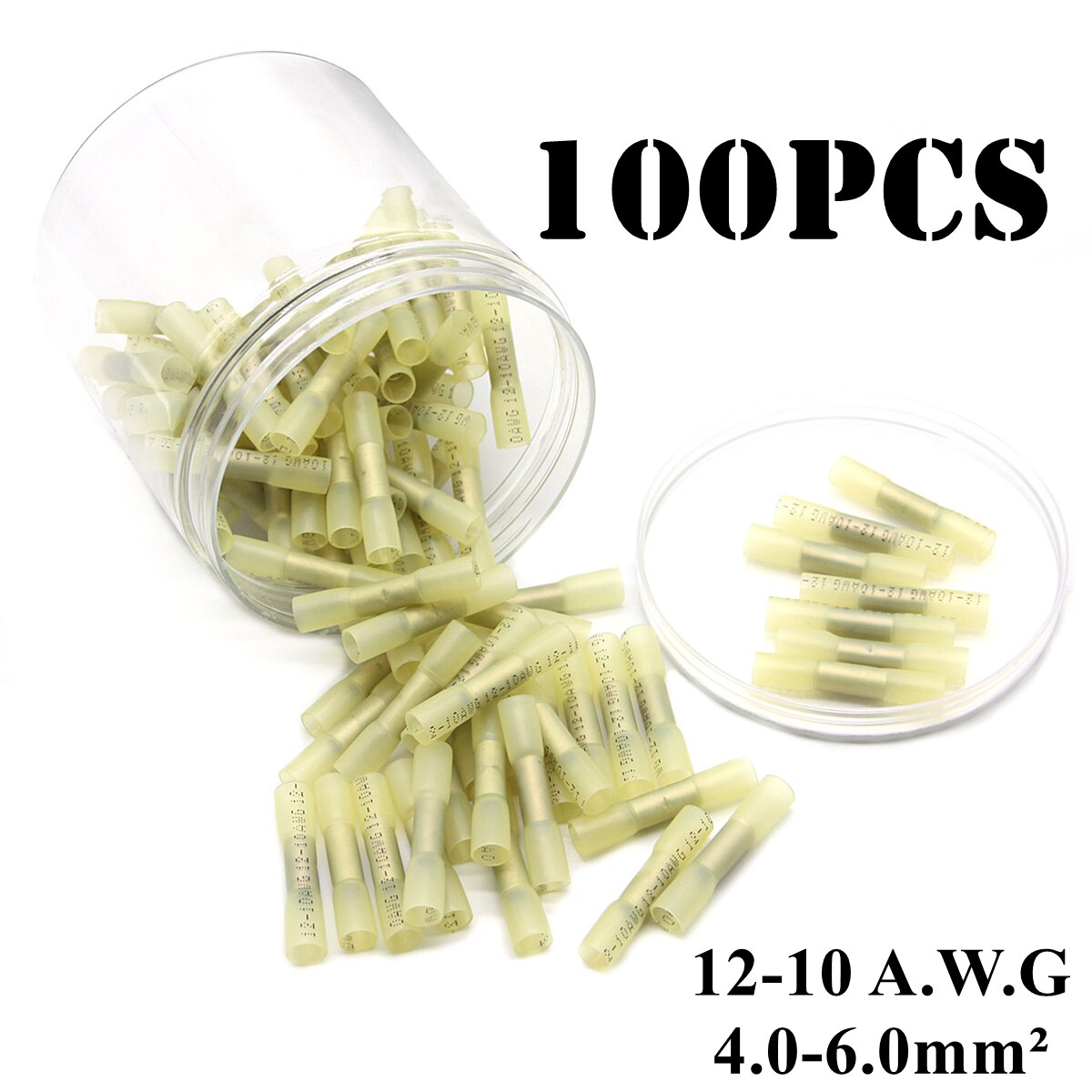 100Pcs Yellow 12-10AWG Heat Shrink Butt Connectors Waterproof Insulated Electrical Wire Connectors Crimp Terminals 4.0-6.0mm²