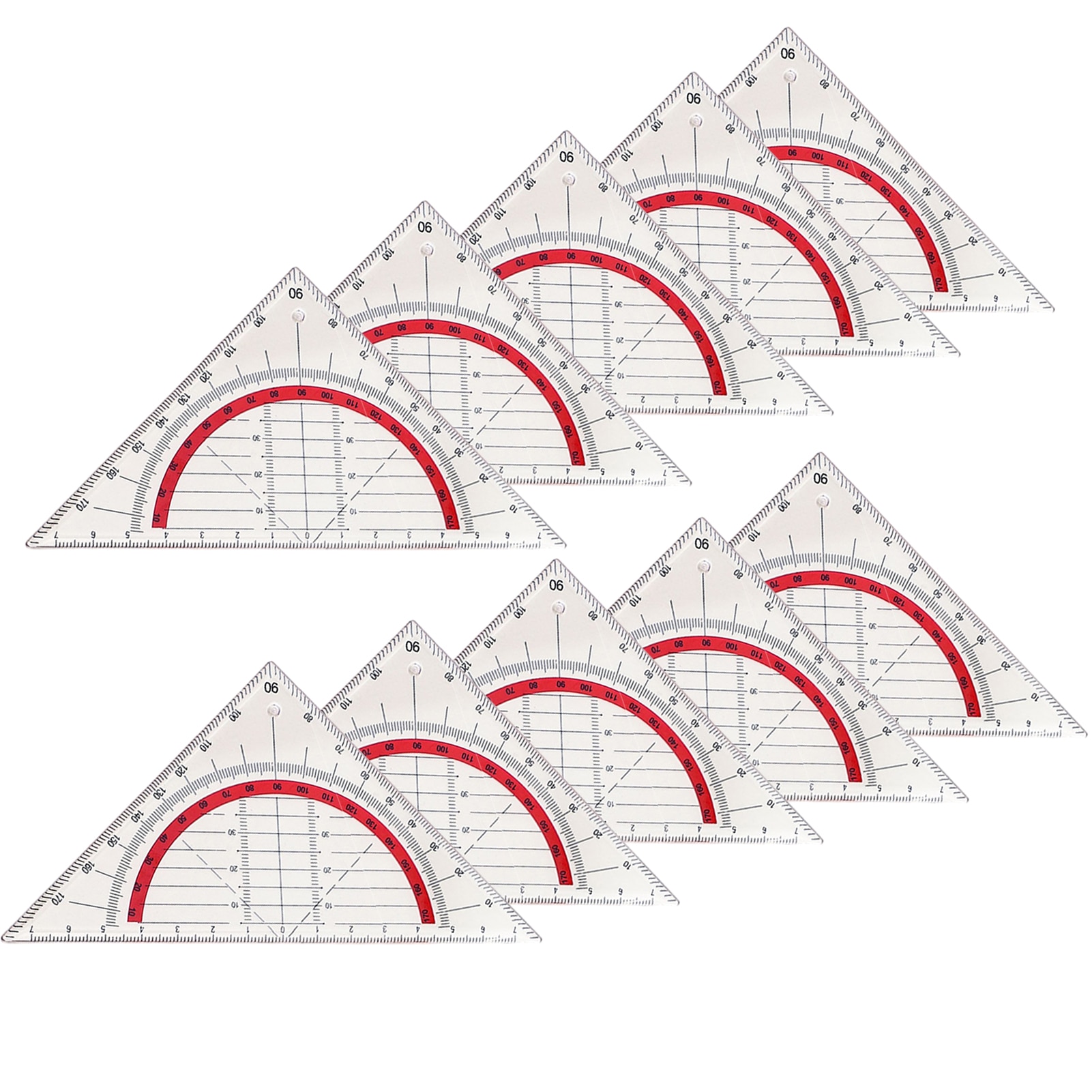 10pcs Geometry Triangles Measuring Protractor Office Flexible Designer Durable Math School Supplies Transparent Detailed Design