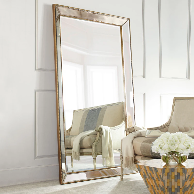 Full Length French Style Mirror Decoration Wall Living Room Aesthetic Mirror Luxury Vintage Floor Standing Espelho Accessories
