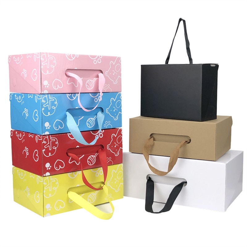 Custom Logo Foldable Beige Pink Wig Hair Salon Eyelash Jewelry Paper Baby Shoes Box Carton With Handle