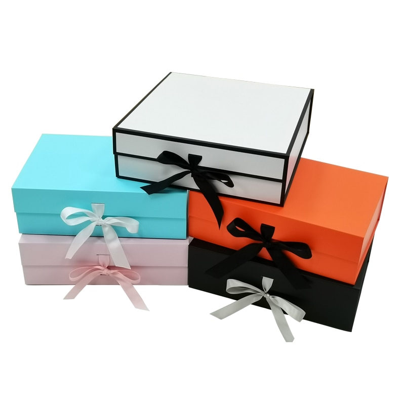 Custom Clothing Black Lingerie Box Carton Boxes For Gift Magnetic Lid Mystery Box Folding Gift Box With Ribbon