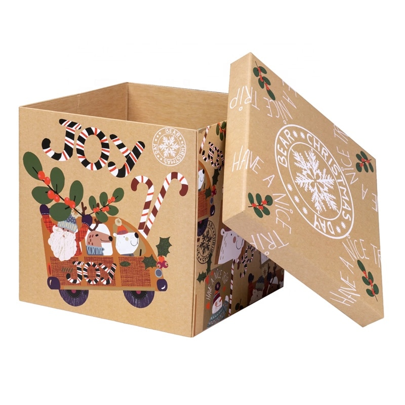 custom Kraft luxury Rigid cardboard chinese new year paper merry christmas gift box packaging with lid
