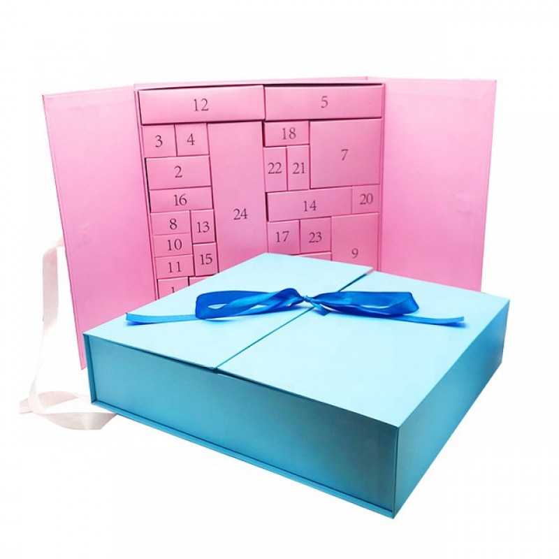 New Design Empty 12 24 Days Cosmetic Packaging With Ribbon Paper Box Christmas Advent Calendar Beauty