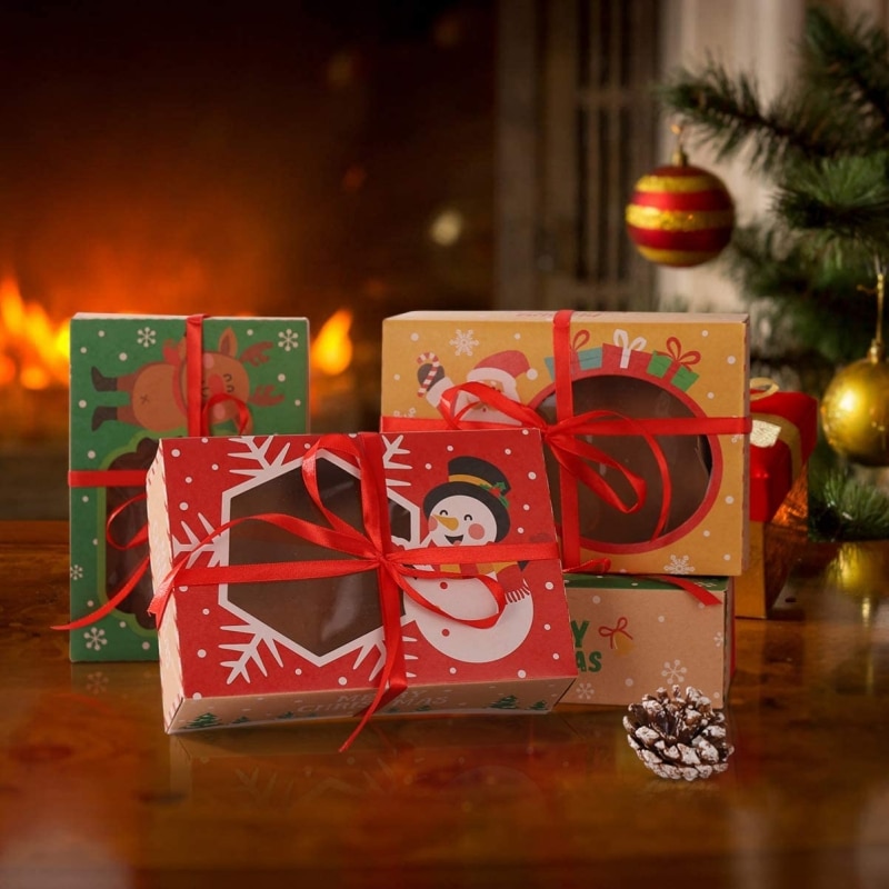 Christmas Food Boxes Kraft Paper Christmas Treat Boxes Pastries Cupcakes Brownies Donuts Christmas Gift Boxes