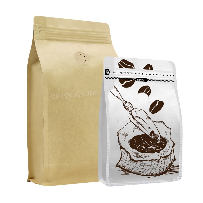 Custom Printed Resealable Flat Bottom Coffee Tea Packing Bags Mylar Stand Up Pouch Coffee Bag With Valve And Zipper