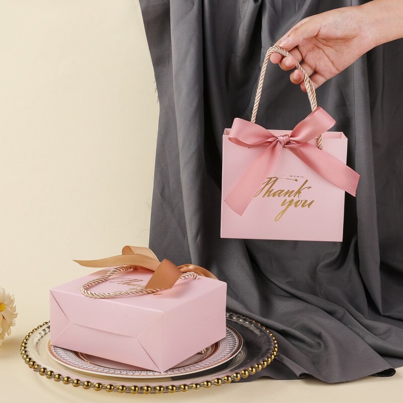 Customized Bronzing Ribbon Paper Thank You Candy Gift Bag Sweet Gifts Packaging Bags