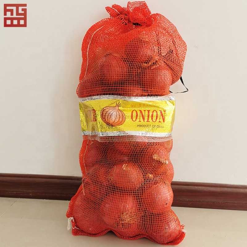 PP Mesh Bag with Label Vegetables Packing Onion Potatoes Garlic Packing Bags 20kg 25kg 30kg Screen Printing Heat Seal Zs Accept