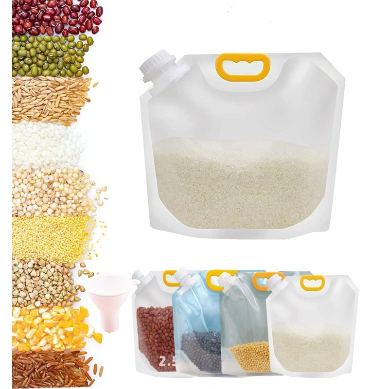Grain Moisture Proof Sealed Bag Cereals Clear Packaging Spout Pouch, 1kg 5kg Rice Packaging Bags, Rice Packing Bag with Handle