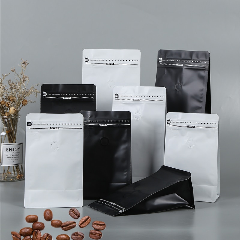 Free Sample Resealable 1kg 500g 250g Matt Flat Bottom Black Plastic Aluminum Foil Pack Coffee Bag With Valve And Zipper