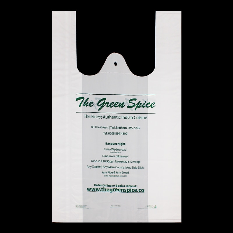 Custom logo polythene shopping bags to go food plastic take out plastic bag plastic carrier takeaway bags