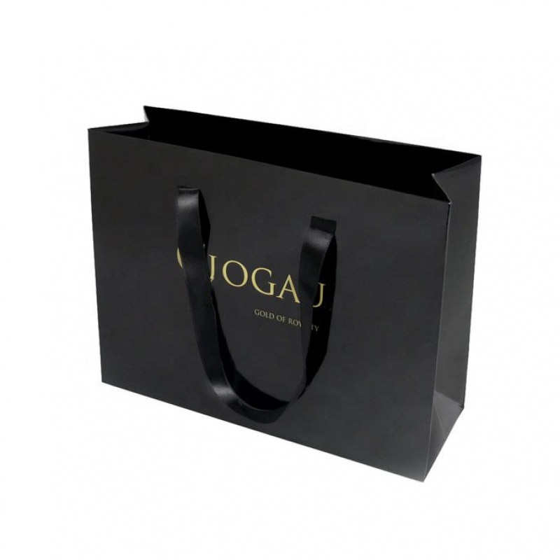 Custom Printed Brand Logo Design Promotion Luxury Clothing Retail Gift Shopping Black Paper Bag With Handle
