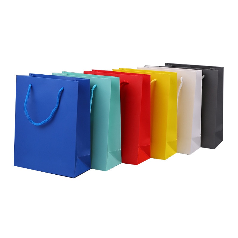 Manufacturers Custom Logo Gift Packaging Paper Bag Solid Color Paperboard Shopping Bag With Rope Handle