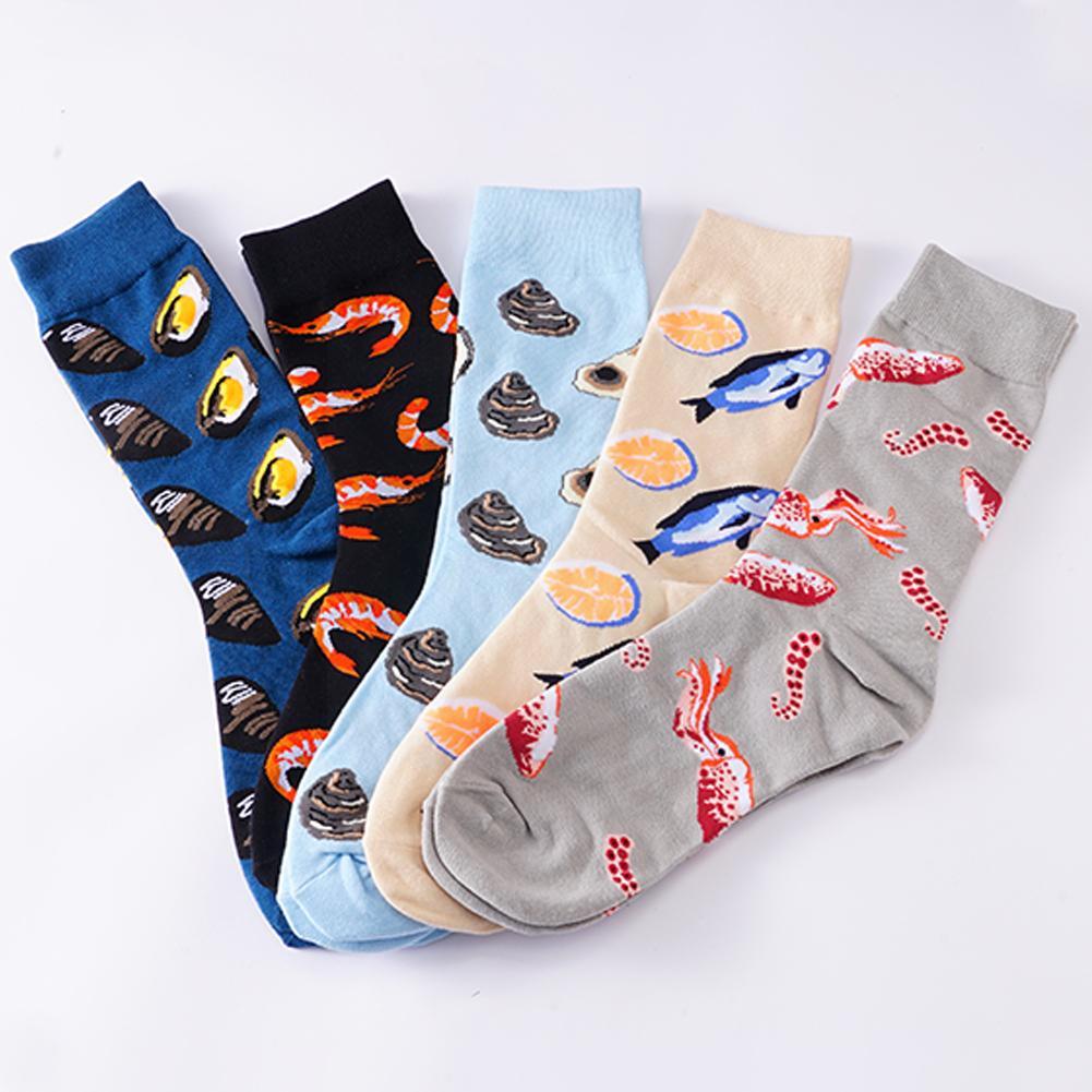 5/10 Pairs Mens Funny Combed Cotton Shrimp Oysters Long Fish Women Pattern Socks Sea Casual Colorful Food Socks Harajuku Cr O3z7