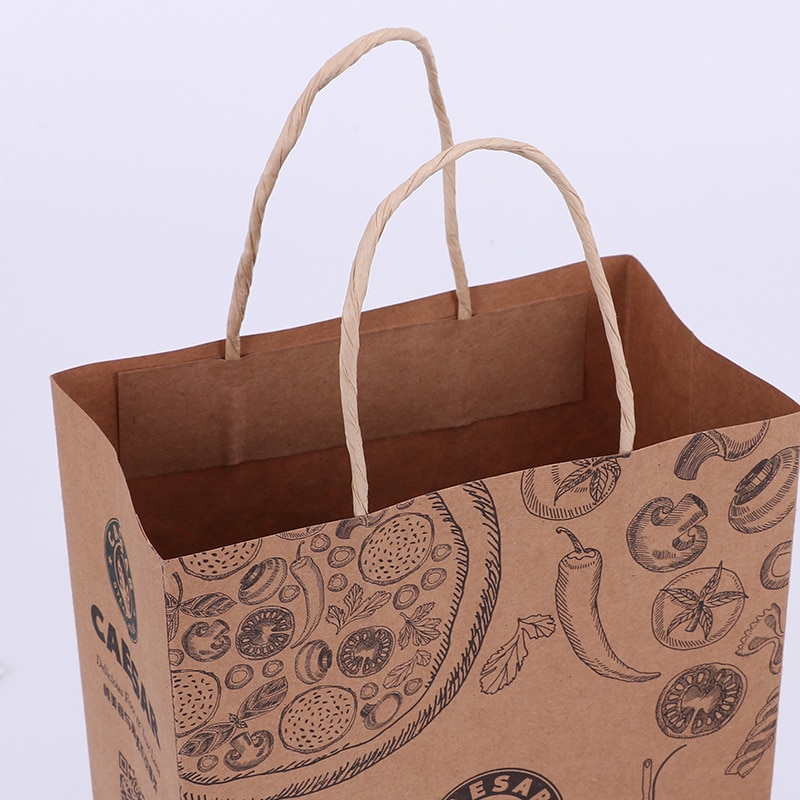 Printed custom to go paper bag, take away bag handle, food takeaway Kraft bag