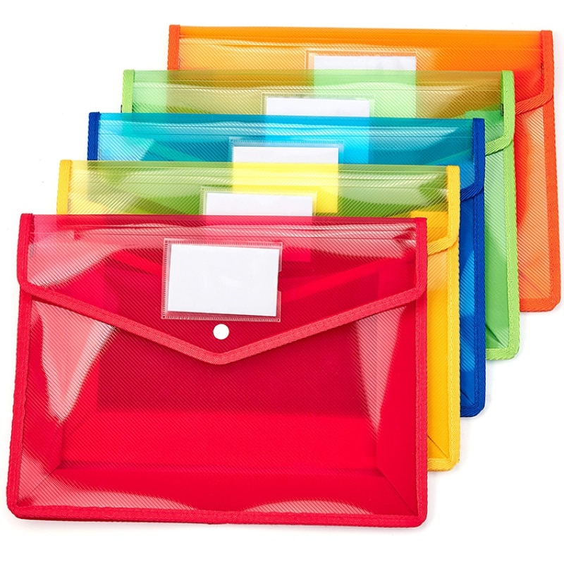 Custom Printed Plastic PP A4 A6 Transparent Envelope Pocket Wallets School Folder Document Clear File Bag With Snap Button