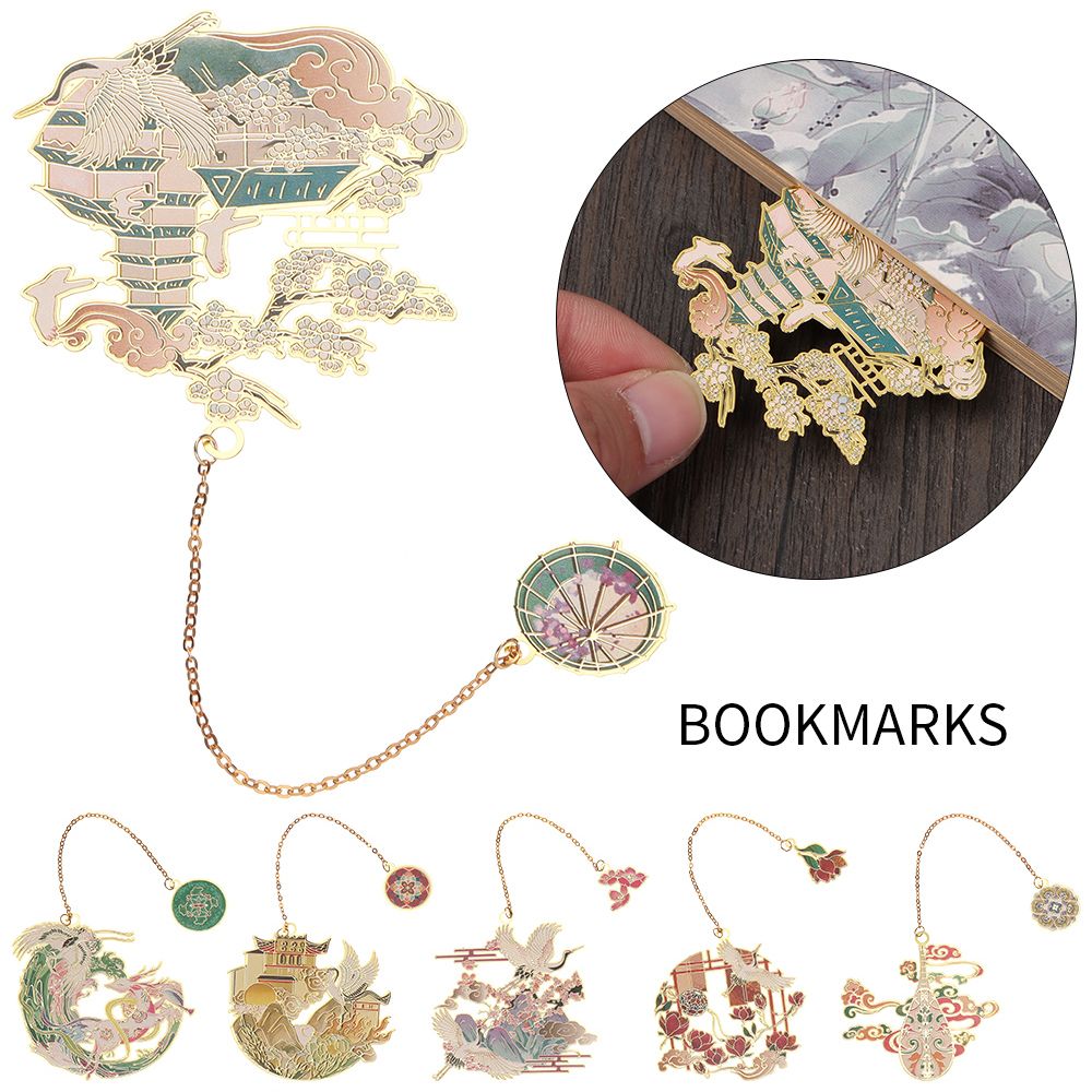 Student Gift Retro Pendant Metal Chinese style Brass Bookmark Painted Book Clip Pagination Mark