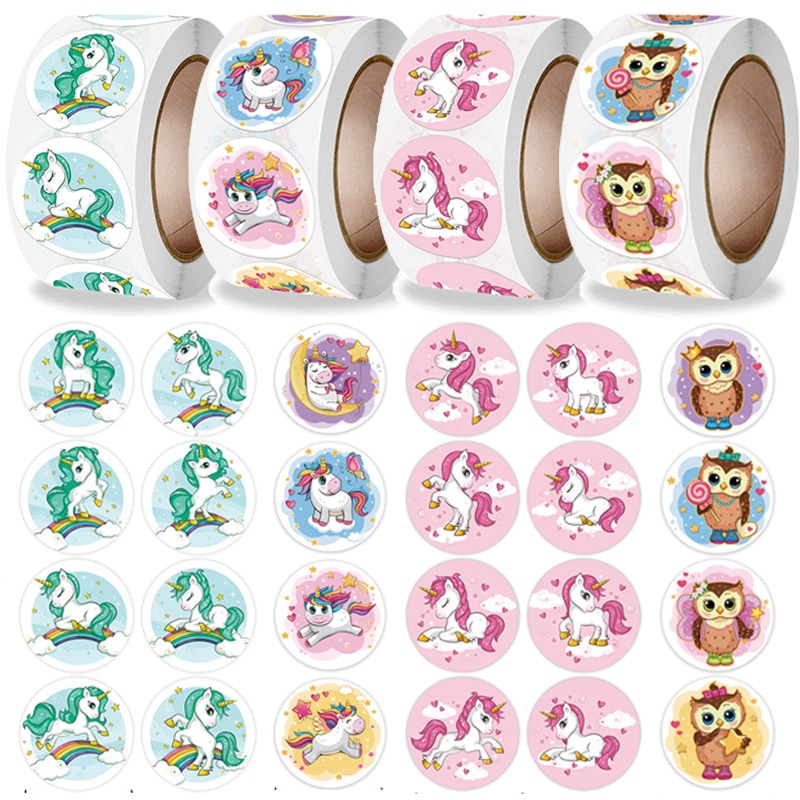 100-500pcs Animals Cartoon Stickers Cute Unicorn Owl Designs Pattern School Teacher Reward Stickerfor Kids Toys Sticker Various