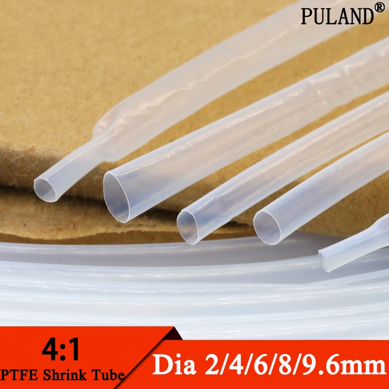 1M Diameter 2mm 4mm 6mm 8mm 9.6mm PTFE Heat Shrink Tube 4:1 Shrinkage Ratio High Temperature 260Deg. C/600V Translucent