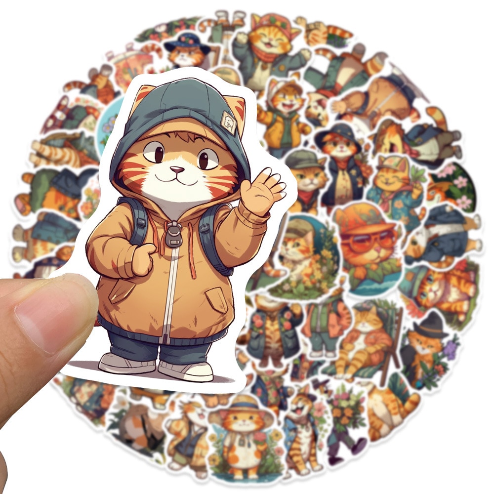 10/50pcs Orange Cats Graffiti Stickers Cute Cartoon Animals Decals For Kids Toy Suitcase Guitar Scrapbook Skateboard Stickers