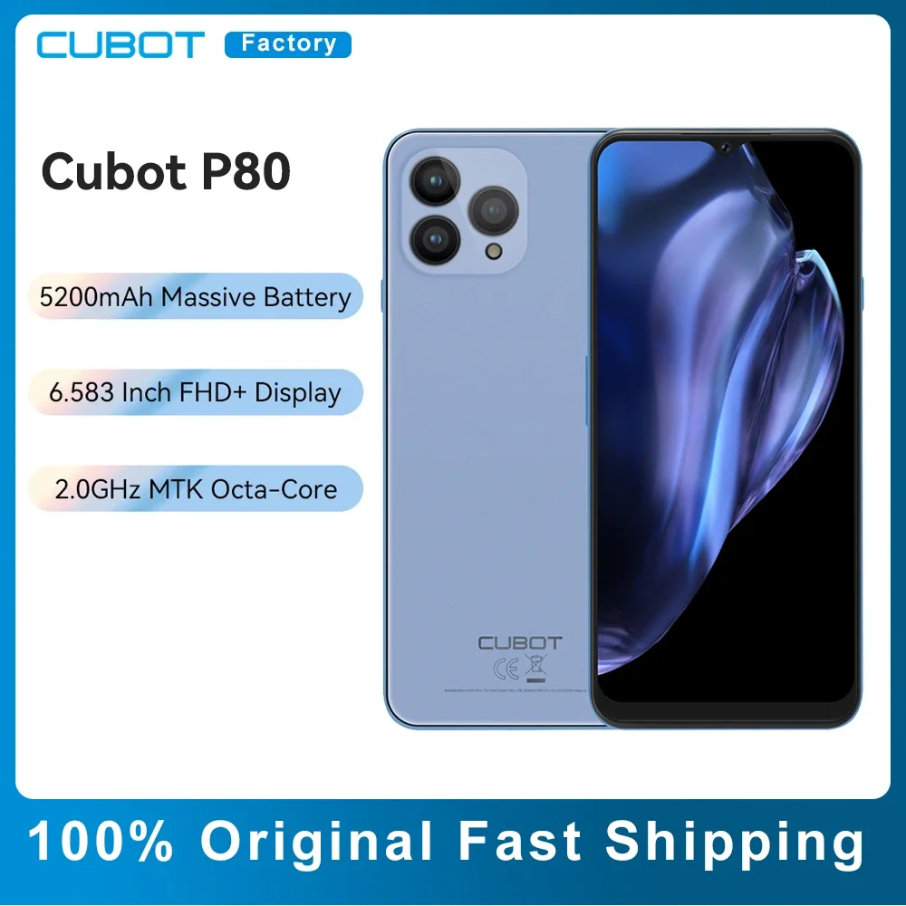 Cubot P80 Smartphone Global Version 6.583" FHD+ Screen 8GB+256GB 48MP Camera Android13 5200mAh Battery GPS NFC Mobile Cell 